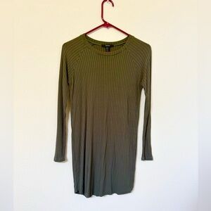 Olive Green Ribbed Long Sleeve Dress